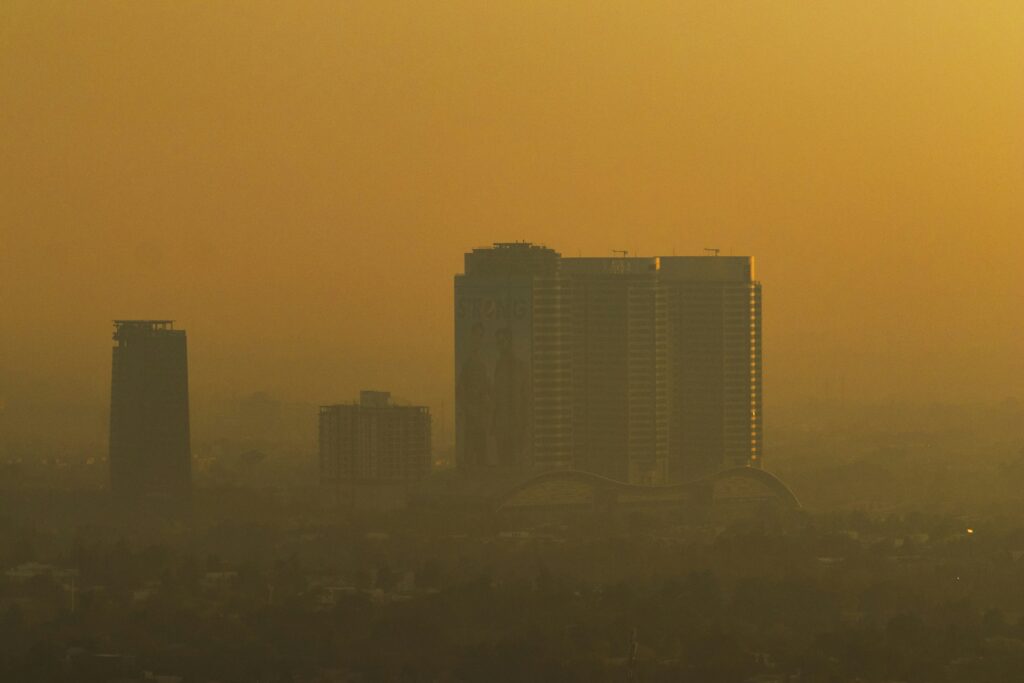 polluted city skyline