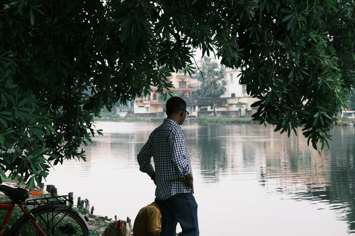 Polluted water near industrial area